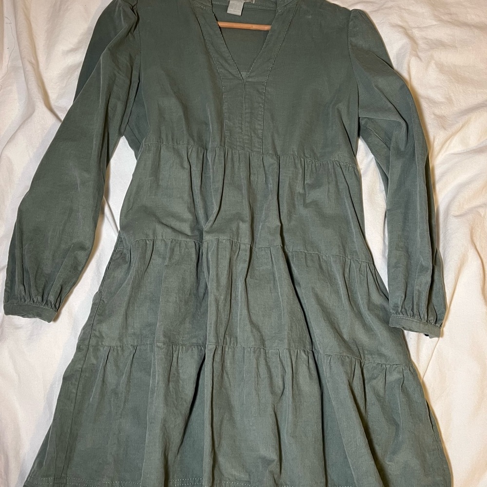 Long Sleeve corduroy sage green dress